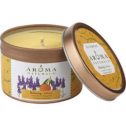 Relaxing Aromatherapy One 2.5X1.75 Inch Tin Soy Aromatherapy Candle.  Combines The Essential Oils Of Lavender And Tangerine To Create A Fragrance That Reduces Stress.  Burns Approx. 15 Hrs