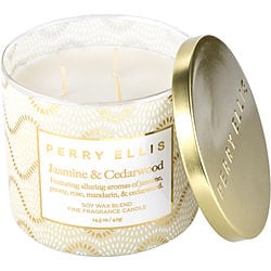 Perry Ellis Jasmine & Cedarwood Scented Candle 14.5 Oz