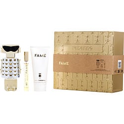 Paco Rabanne Fame Eau De Parfum Refillable Spray 2.7 Oz & Body Lotion 3.4 Oz & Eau De Parfum Spray 0.34 Oz