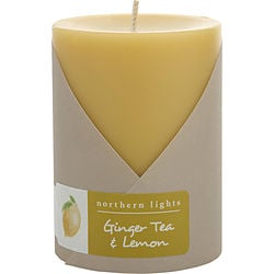 Ginger Tea & Lemon One 3X4 Inch Pillar Candle.  Burns Approx. 80 Hrs.