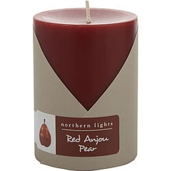 Red Anjou Pear One 3X4 Inch Pillar Candle.  Burns Approx. 80 Hrs.