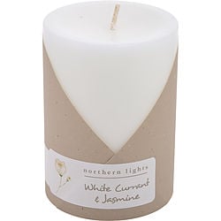 White Currant & Jasmine One 3X4 Inch Pillar Candle.  Burns Approx. 80 Hrs.