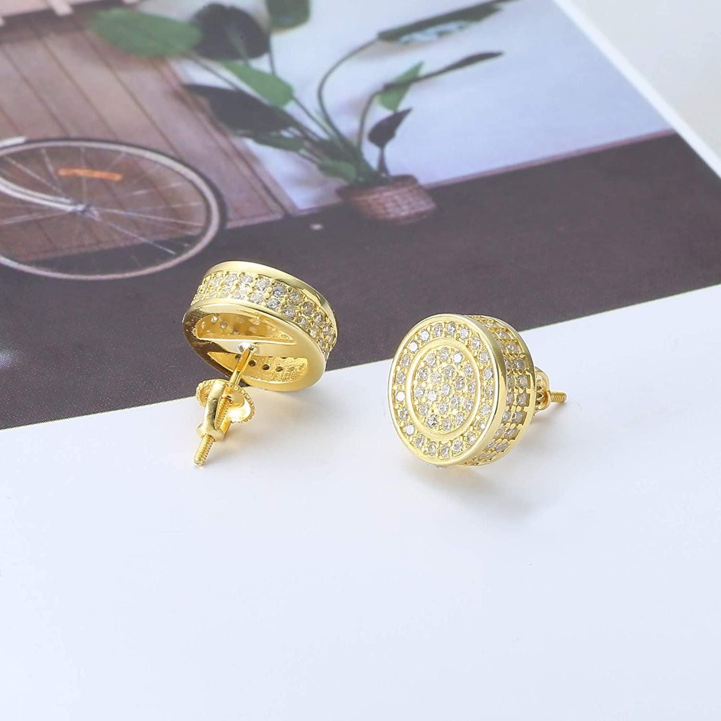 S925 Sterling Iced Out Stud Earrings For Men Women Screw Back Stud Earring 10MM 12MM Round Cubic Zirconia Stud Earrings 18K Gold Plated Micro-pave Ear Studs