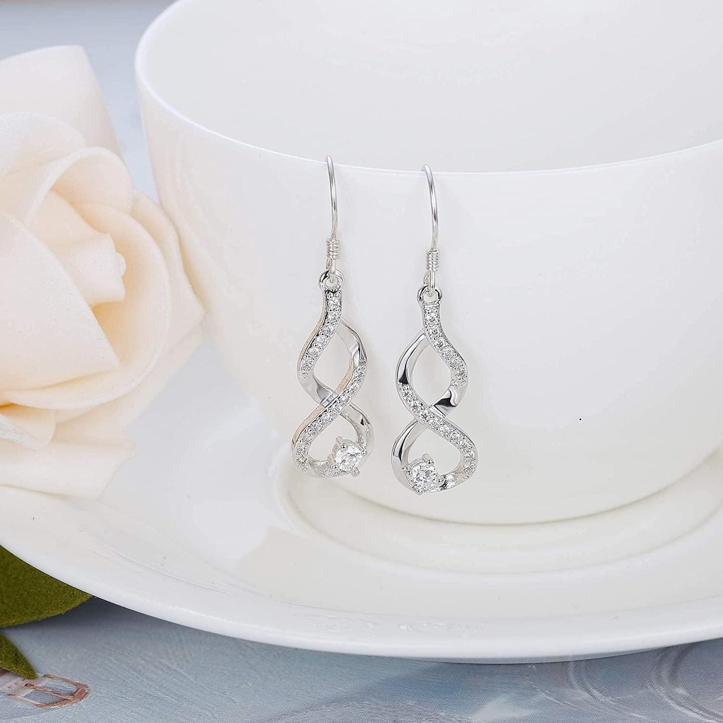 925 Silver Infinity Knot Earrings for Womens Girls Cubic Zirconia Cute Drop Earrings CZ Mother's Day Gift