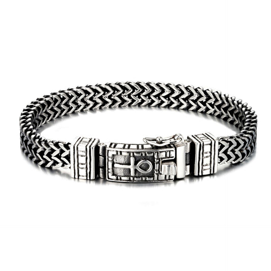 Men's Personality Double Row Hip Hop Bracelet Titanium Steel Punk Jewelry