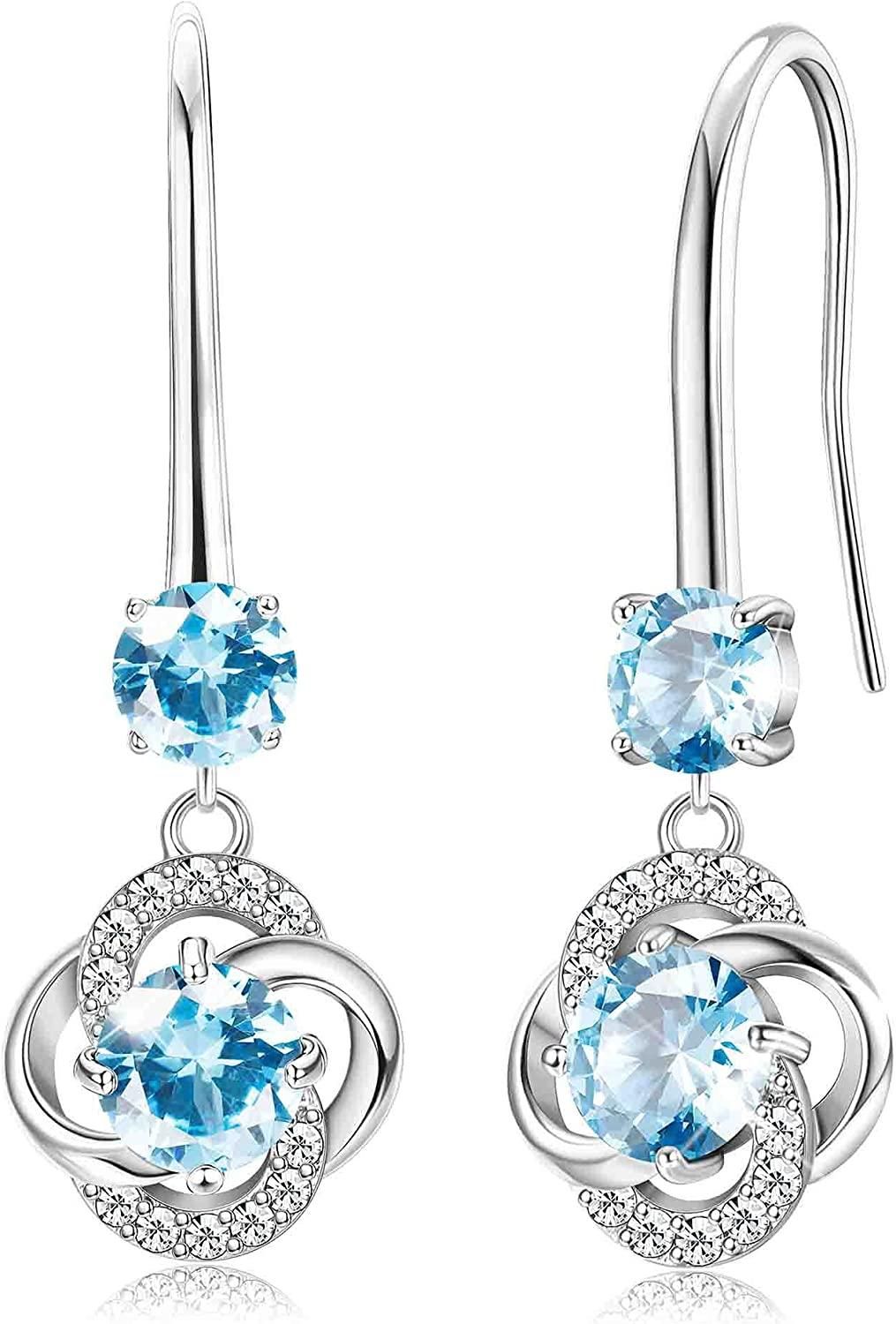 Austria Crystal Dangle Earrings 18K Blue Crystal Drop Earrings for Women love Celtic Knot Earrings for Anniversary Birthday