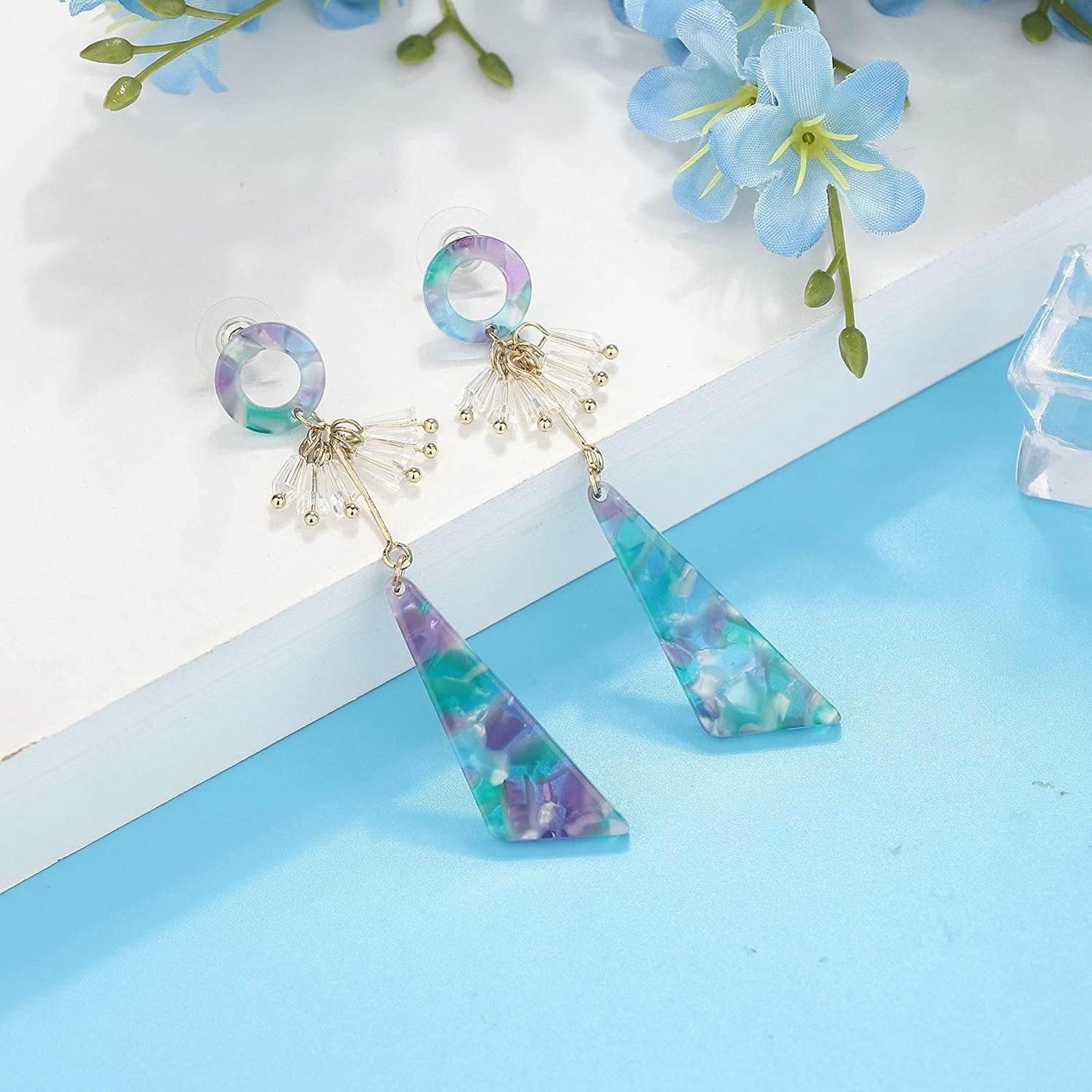 Geometry Acrylic Bohemian Drop Earrings for Women Cute Statement Resin Boho Dangle Earring Summer Bohemian Statement Jewelry