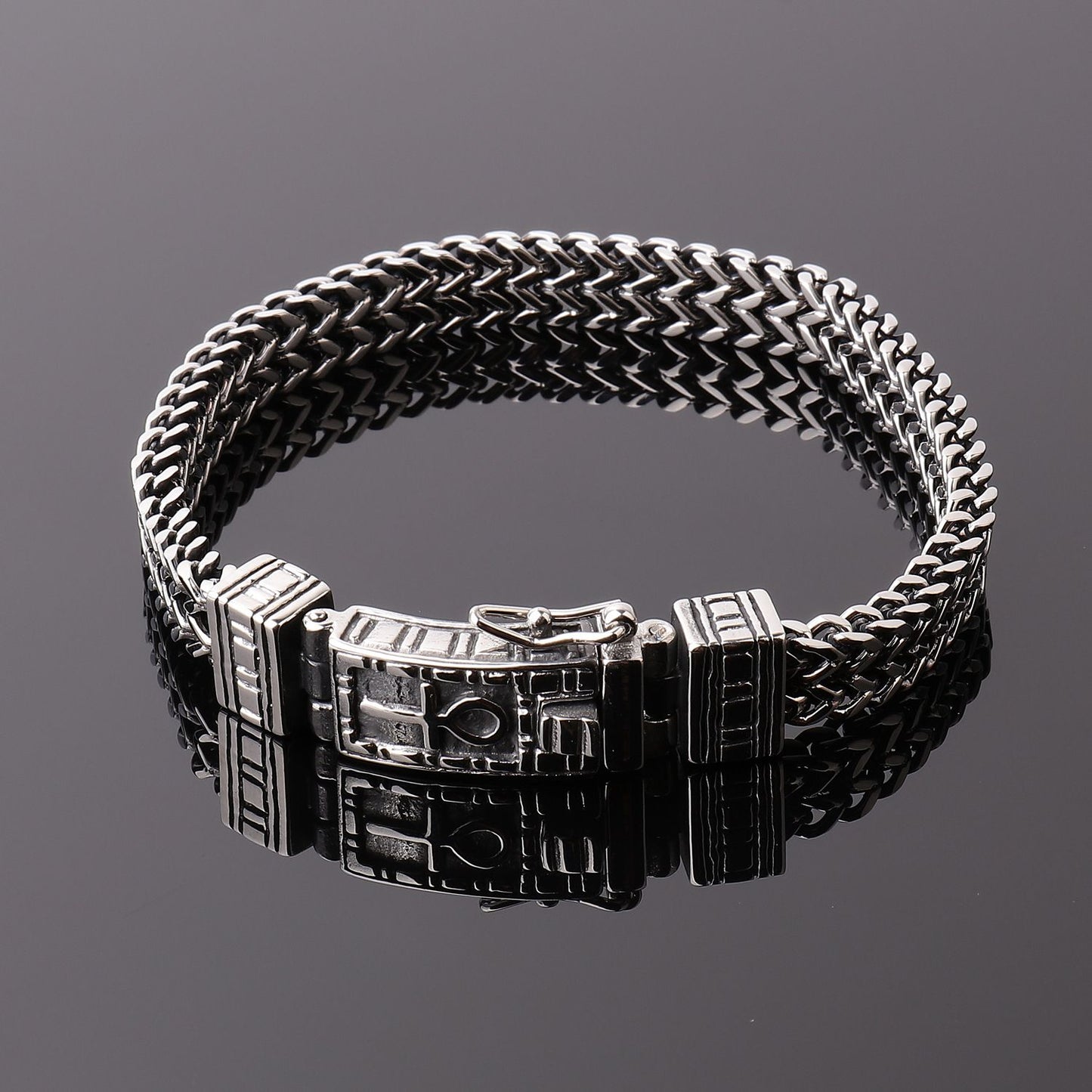 Men's Personality Double Row Hip Hop Bracelet Titanium Steel Punk Jewelry