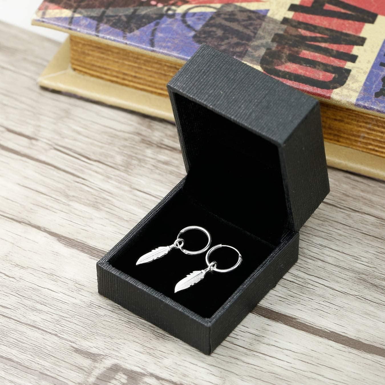 Earrings for Men Women Girls Hoop Earrings Feather Dangling Cross Leaf Sparkling Gift with Box