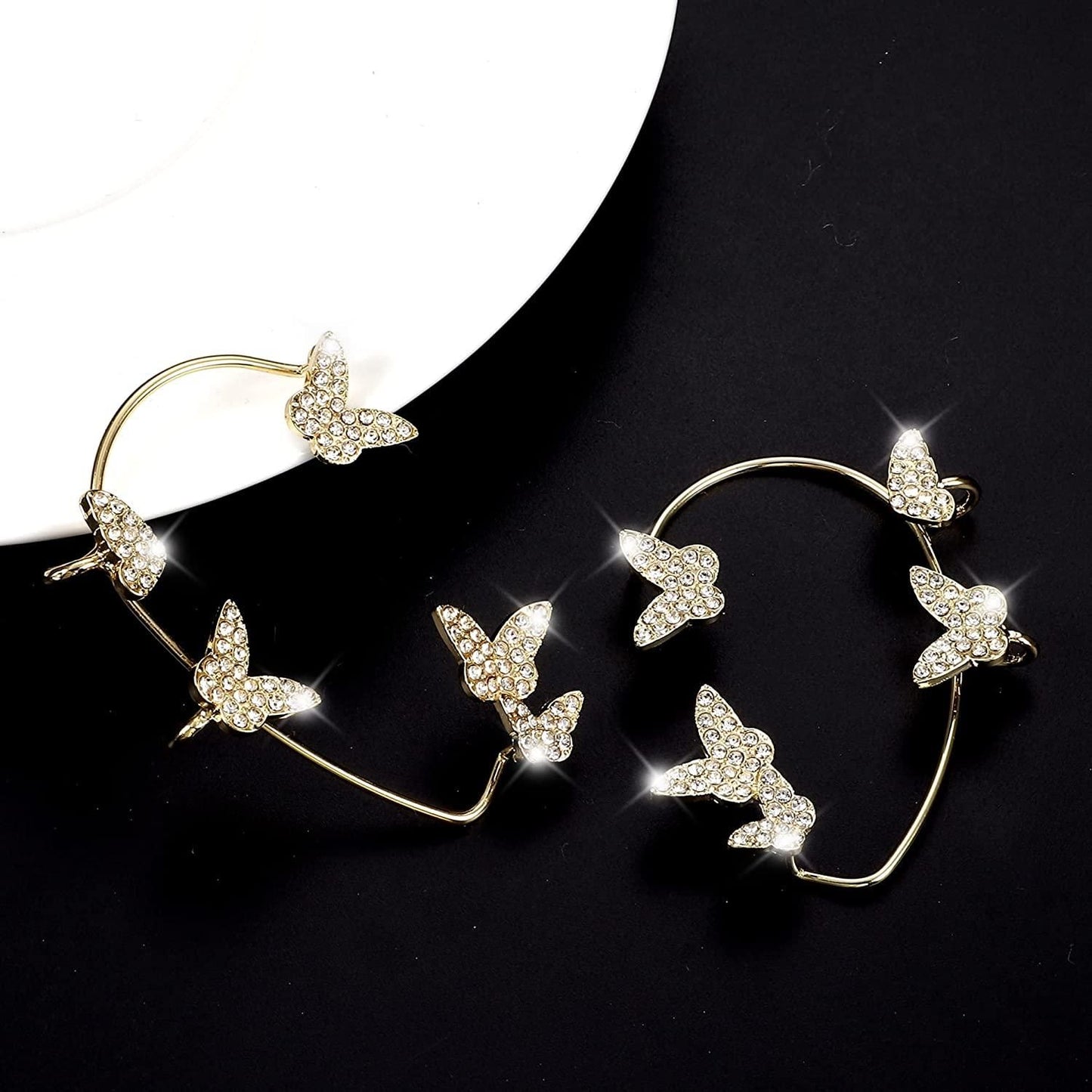 Zircon Butterfly Ear Cuffs Earrings for Women No Piercing Butterfly Ear Clips Wrap Crawler Earrings Around Ear Earrings Fairy Earrings