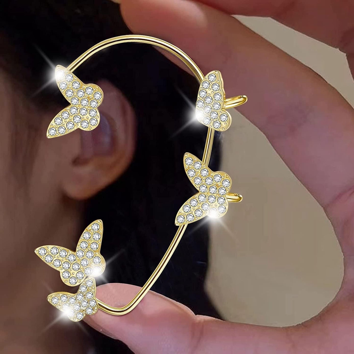 Zircon Butterfly Ear Cuffs Earrings for Women No Piercing Butterfly Ear Clips Wrap Crawler Earrings Around Ear Earrings Fairy Earrings