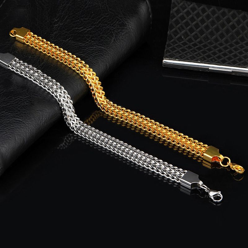 Titanium Steel Double Row Stainless Steel Hip Hop Style Titanium Steel Bracelet