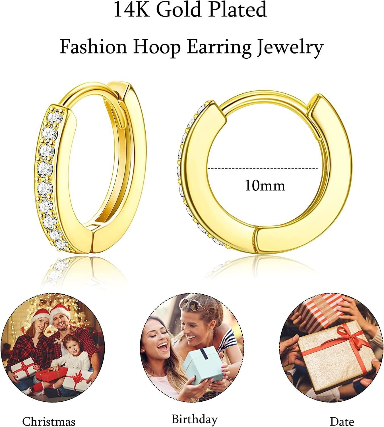 Small Hoop Earrings for Women 14K Gold Plated Cubic Zirconia Huggie Earrings Pierced Cartlidge Tiny Dainty Cuff Earrings Heart Round Hoop Huggie Earring Jewelry