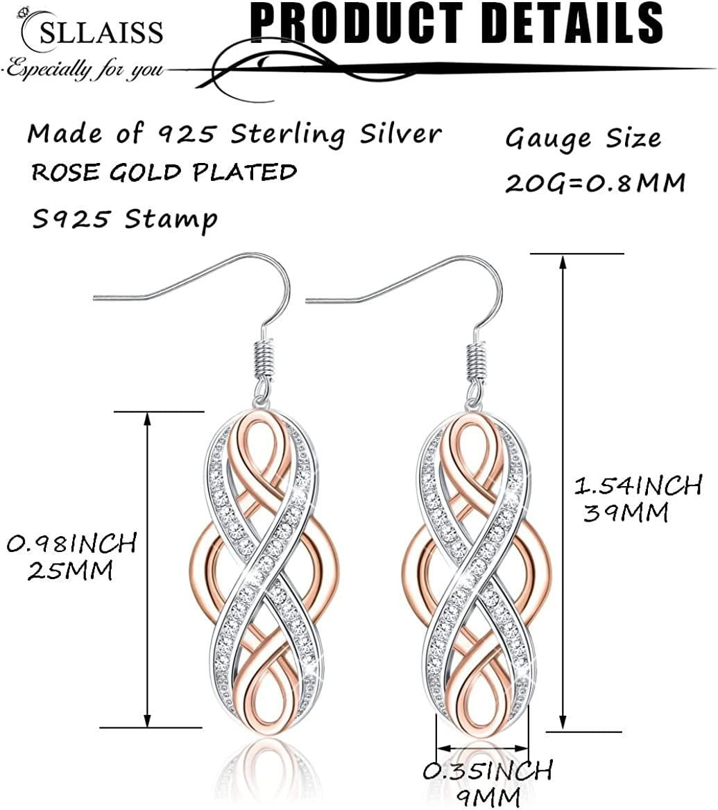 Sterling Silver Celtic Dangle Earrings For Women Rose Gold Plated Good Luck Vintag Drop Earrings Irish Jewelry