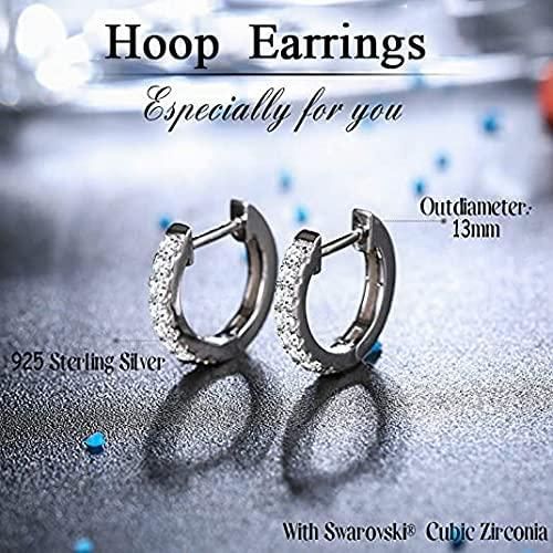 925 Sterling Silver Hoop Earrings with Swarovski Cubic Zirconia Sparkling Silver Small Huggie Earring Set for Women Girls; Wedding Anniversary Fashion Jewelry