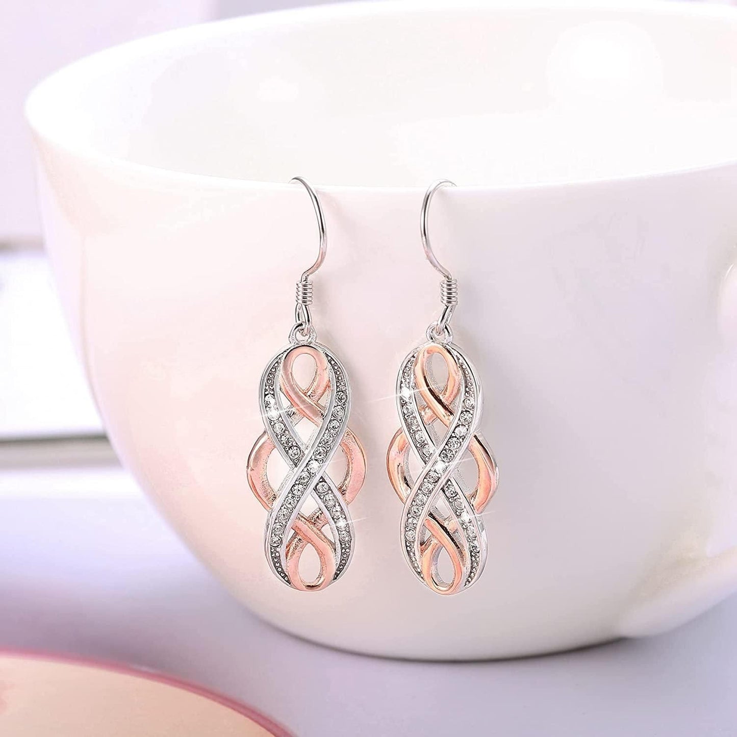 Sterling Silver Celtic Dangle Earrings For Women Rose Gold Plated Good Luck Vintag Drop Earrings Irish Jewelry