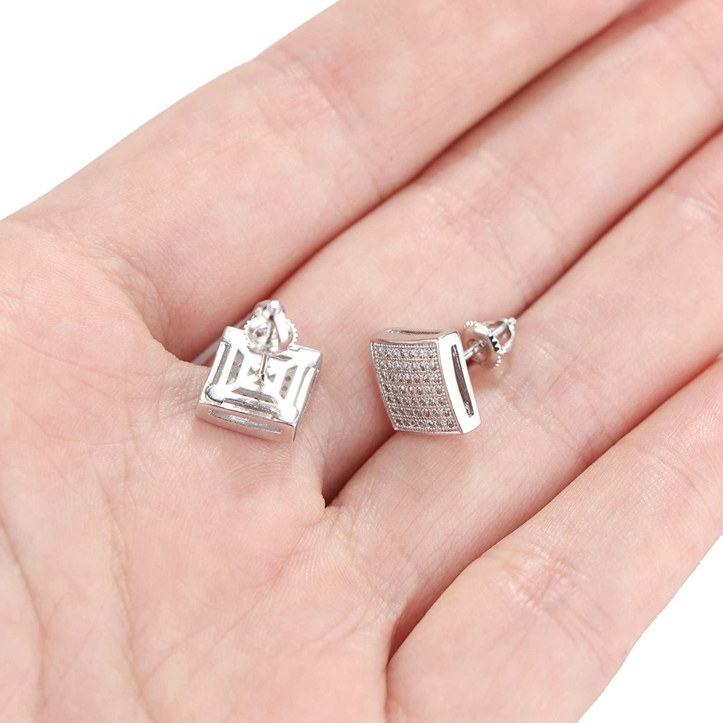 14K Gold Plated Iced Out Large Square Stud Earrings with 925 Sterling Silver Screw Back for Men Women Cubic Zirconia Hip Hop Jewelry