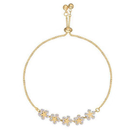 Rhinestone Flower Gold Color Chain Bracelet Charm Bracelet Link Bracelet for Women