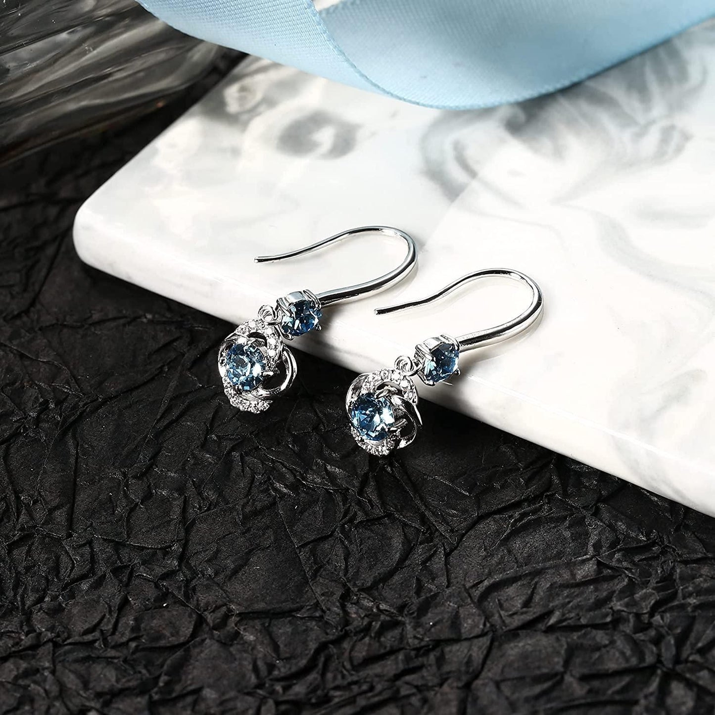 Austria Crystal Dangle Earrings 18K Blue Crystal Drop Earrings for Women love Celtic Knot Earrings for Anniversary Birthday