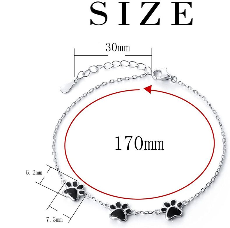 Black Epoxy Dog Paw Silver Bracelet