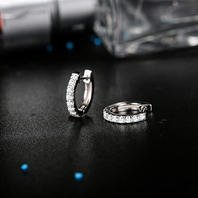 925 Sterling Silver Hoop Earrings with Swarovski Cubic Zirconia Sparkling Silver Small Huggie Earring Set for Women Girls; Wedding Anniversary Fashion Jewelry