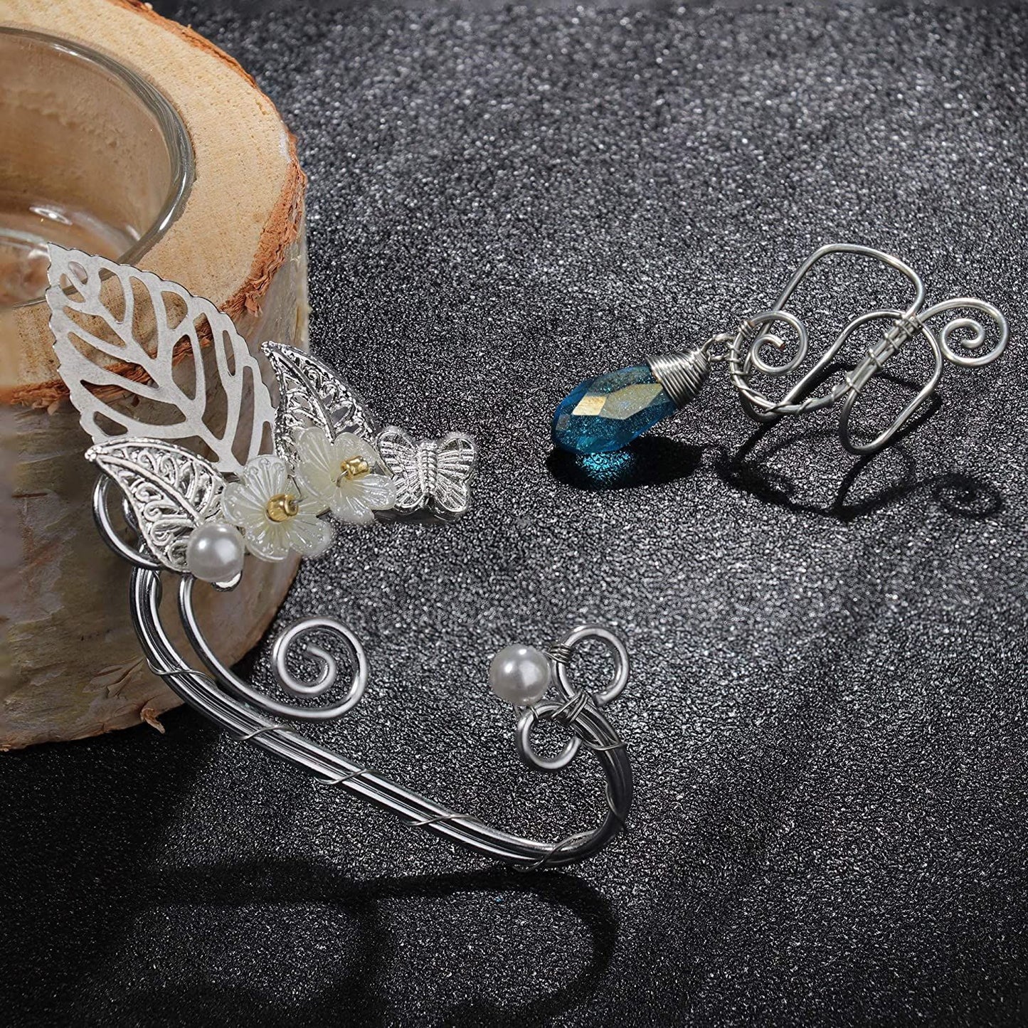 Elf Ear Cuffs; Handmade Filigree Fairy Earrings; Pearl Wing Cuff Wrap Clip On Earrings for Fantasy Halloween Costume; Elven Cosplay; Wedding