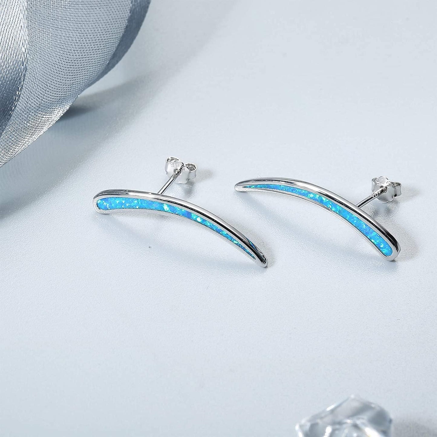 Opal Ear Cuff Earrings 925 Sterling Created Fire Opal Bar Crawler Climber Earrings Gifts for Women