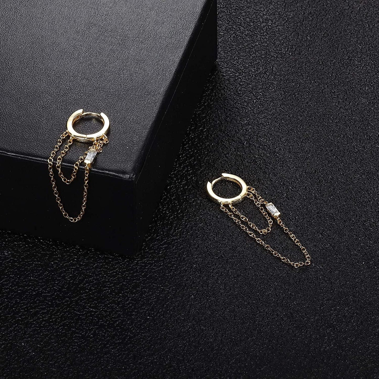 925 Sterling Silver Chain Hoop Earrings 18K Gold Plated Threader Dangle Earrings Cartilage Helix Huggie Cuff Earrings for Women