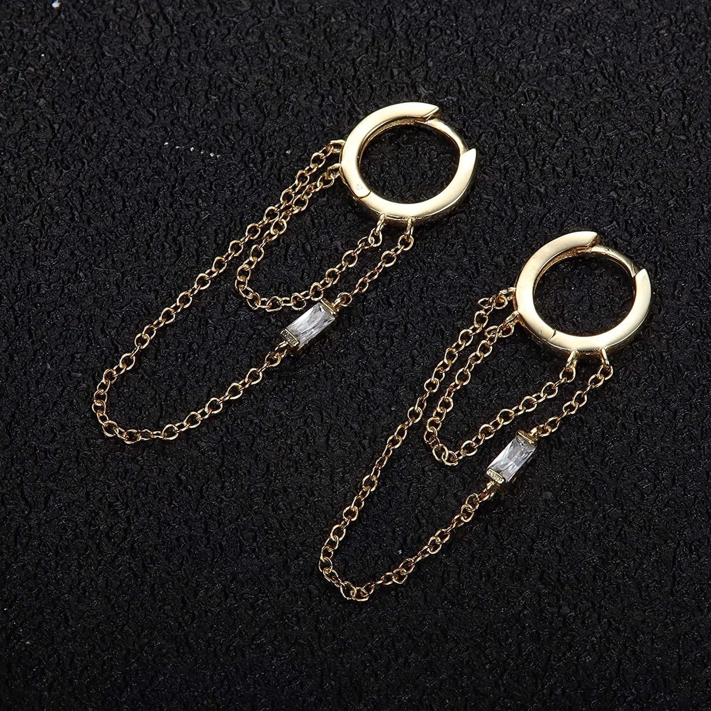 925 Sterling Silver Chain Hoop Earrings 18K Gold Plated Threader Dangle Earrings Cartilage Helix Huggie Cuff Earrings for Women