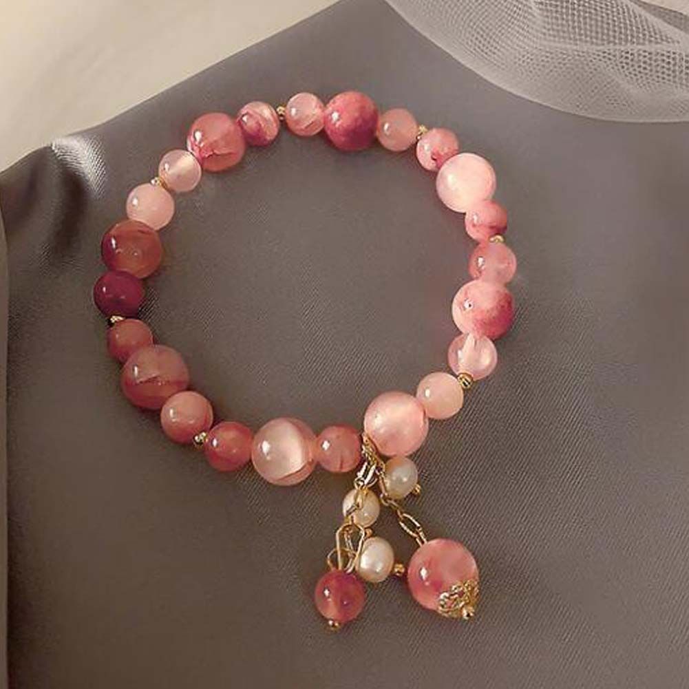 Pink Round Beads Stretch Bracelet Charm Bracelet Link Bracelet for Women