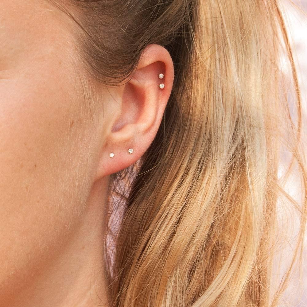 2mm Sterling Silver Austria Zirconia Stud Earrings for Women Men; Platinum/ Gold/ Rose Gold Plated Tiny CZ Studs