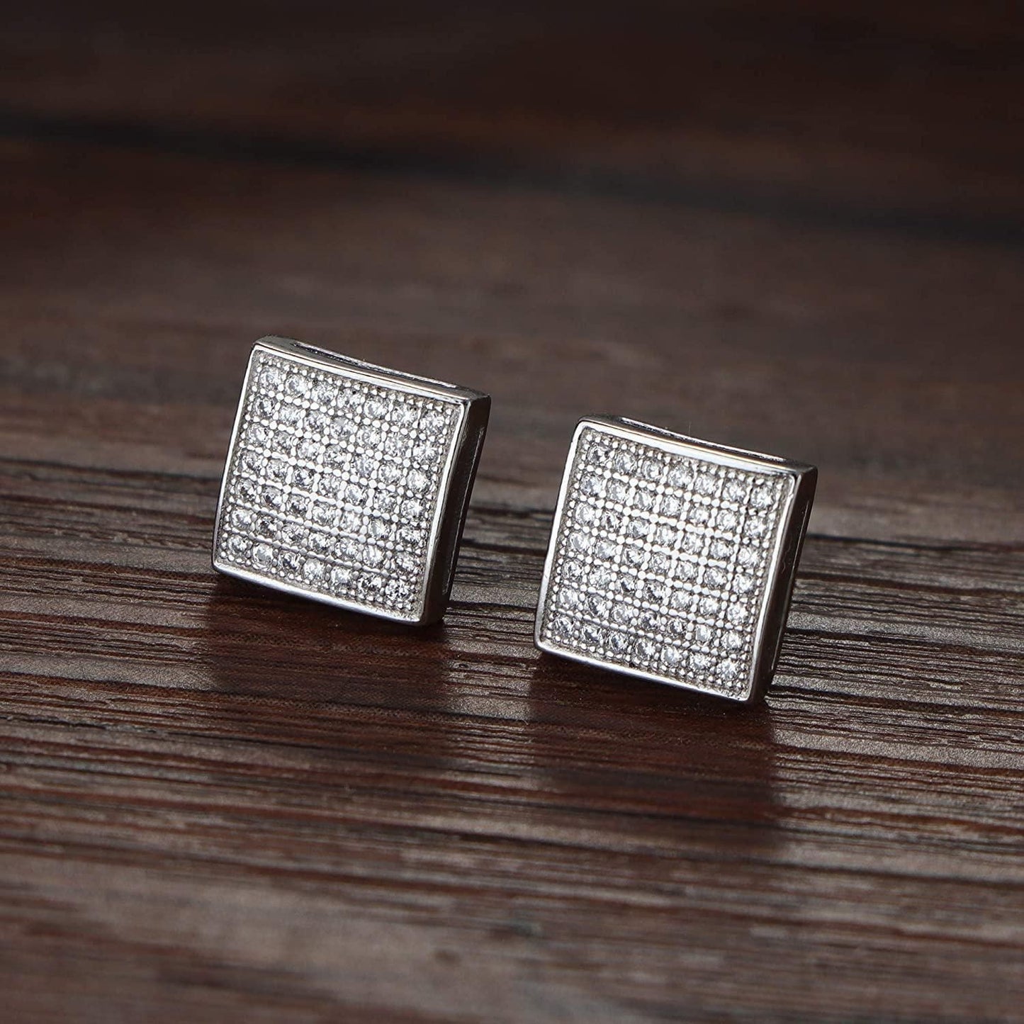 14K Gold Plated Iced Out Large Square Stud Earrings with 925 Sterling Silver Screw Back for Men Women Cubic Zirconia Hip Hop Jewelry