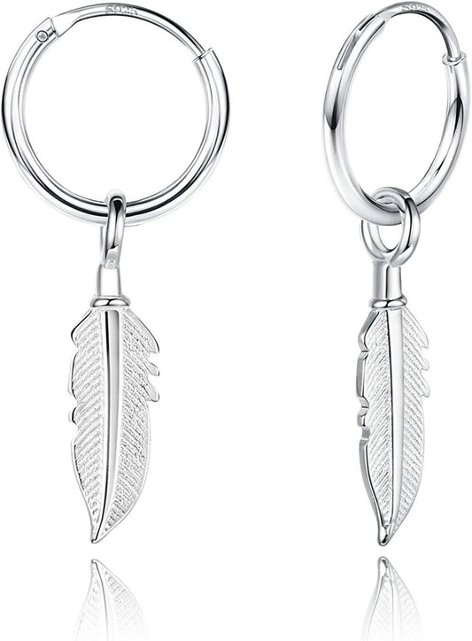 Earrings for Men Women Girls Hoop Earrings Feather Dangling Cross Leaf Sparkling Gift with Box