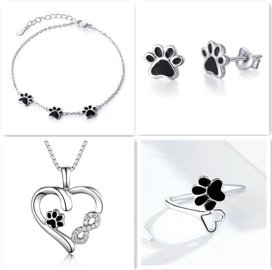 Black Epoxy Dog Paw Silver Bracelet