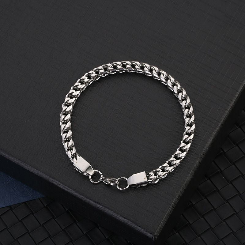 Titanium Steel Double Row Stainless Steel Hip Hop Style Titanium Steel Bracelet