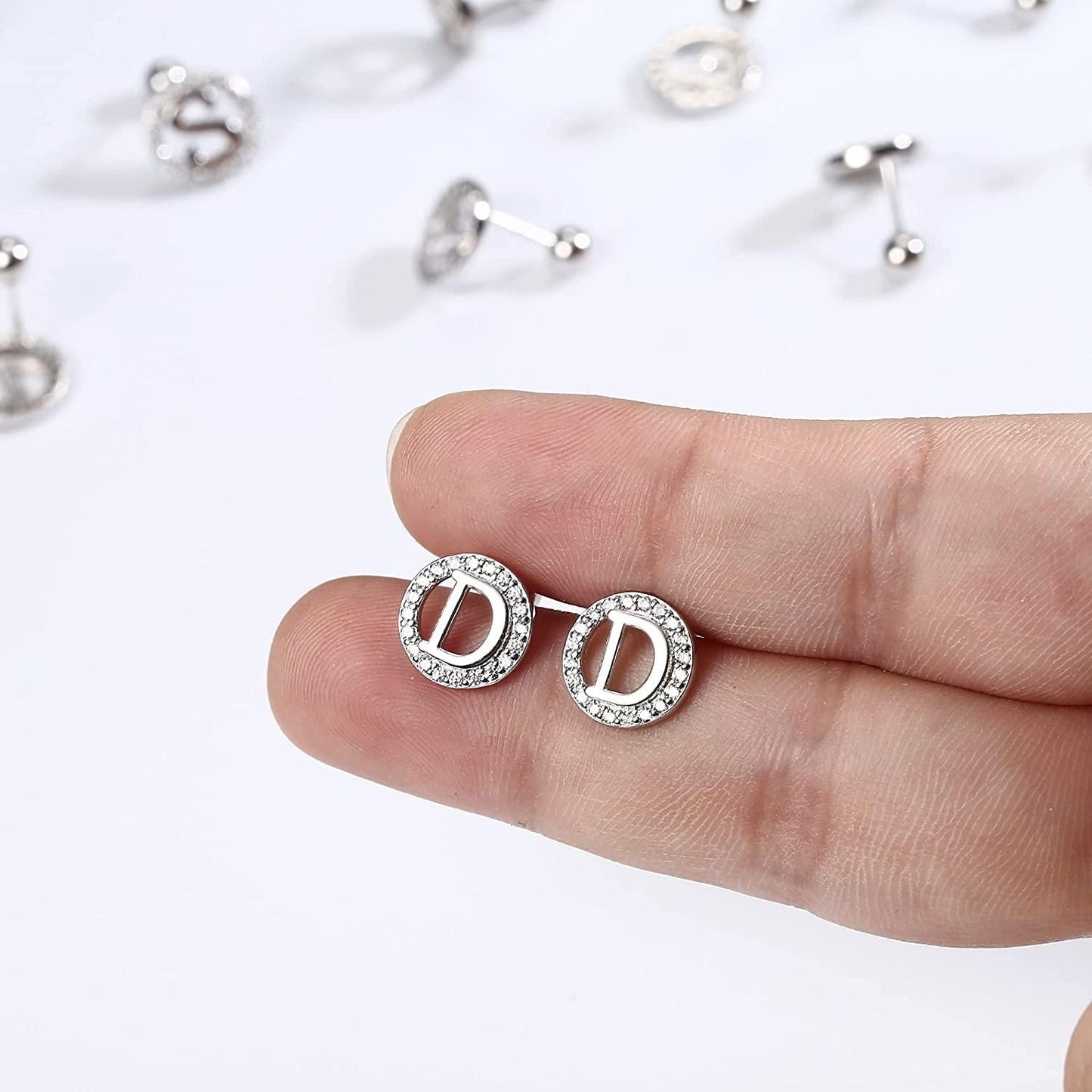 925 Sterling Silver Stud Earrings Alphabet Letter Initial Earrings 14k Gold Plated Cz Comfy Earrings for Sensitive Ears Hypoallergenic Toddler Earrings for Women