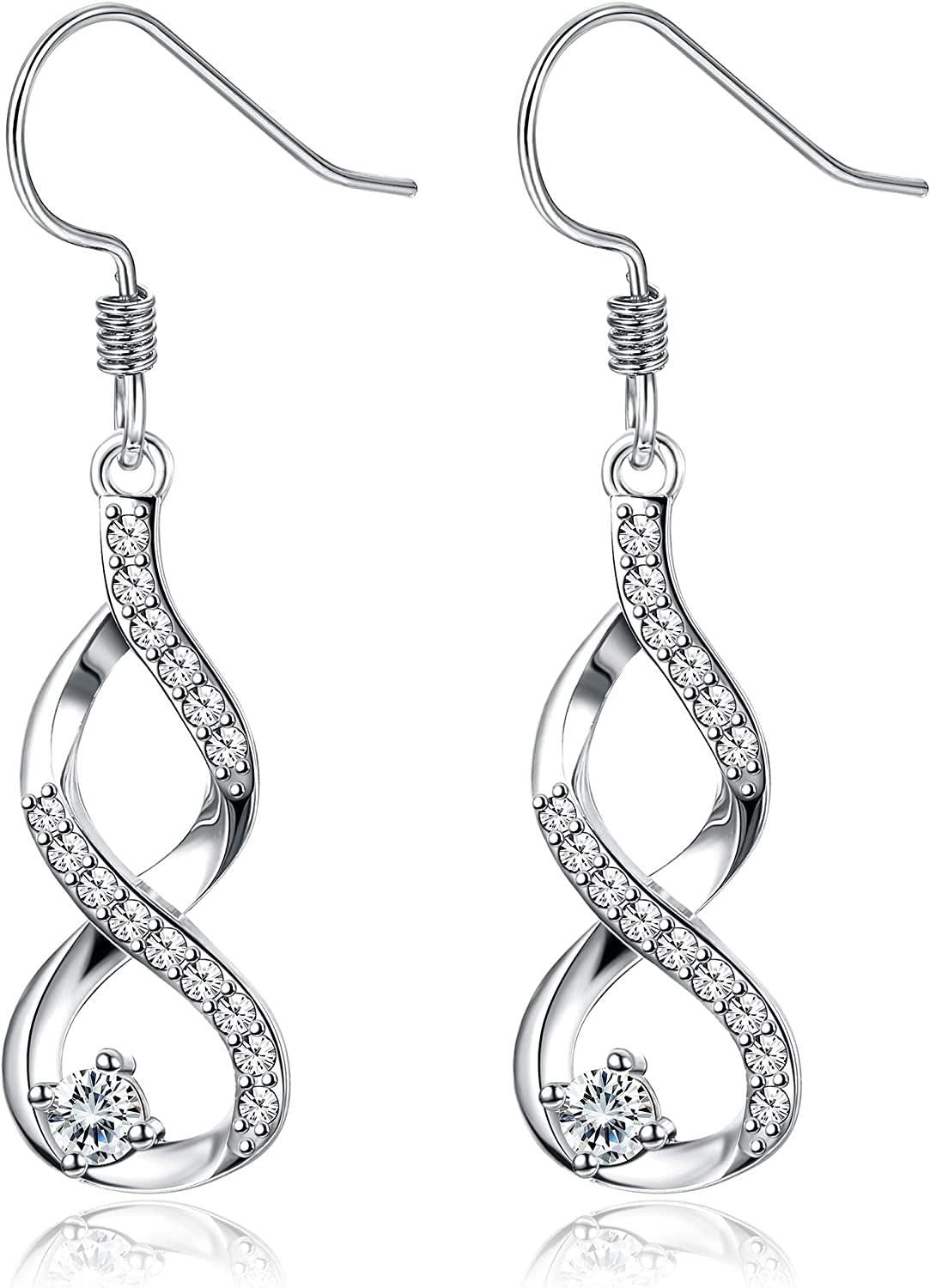 925 Silver Infinity Knot Earrings for Womens Girls Cubic Zirconia Cute Drop Earrings CZ Mother's Day Gift