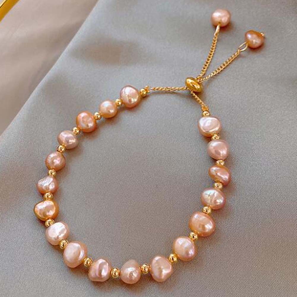 Pink Irregular Beads Womens Chain Bracelet Charm Bracelet Link Bracelet