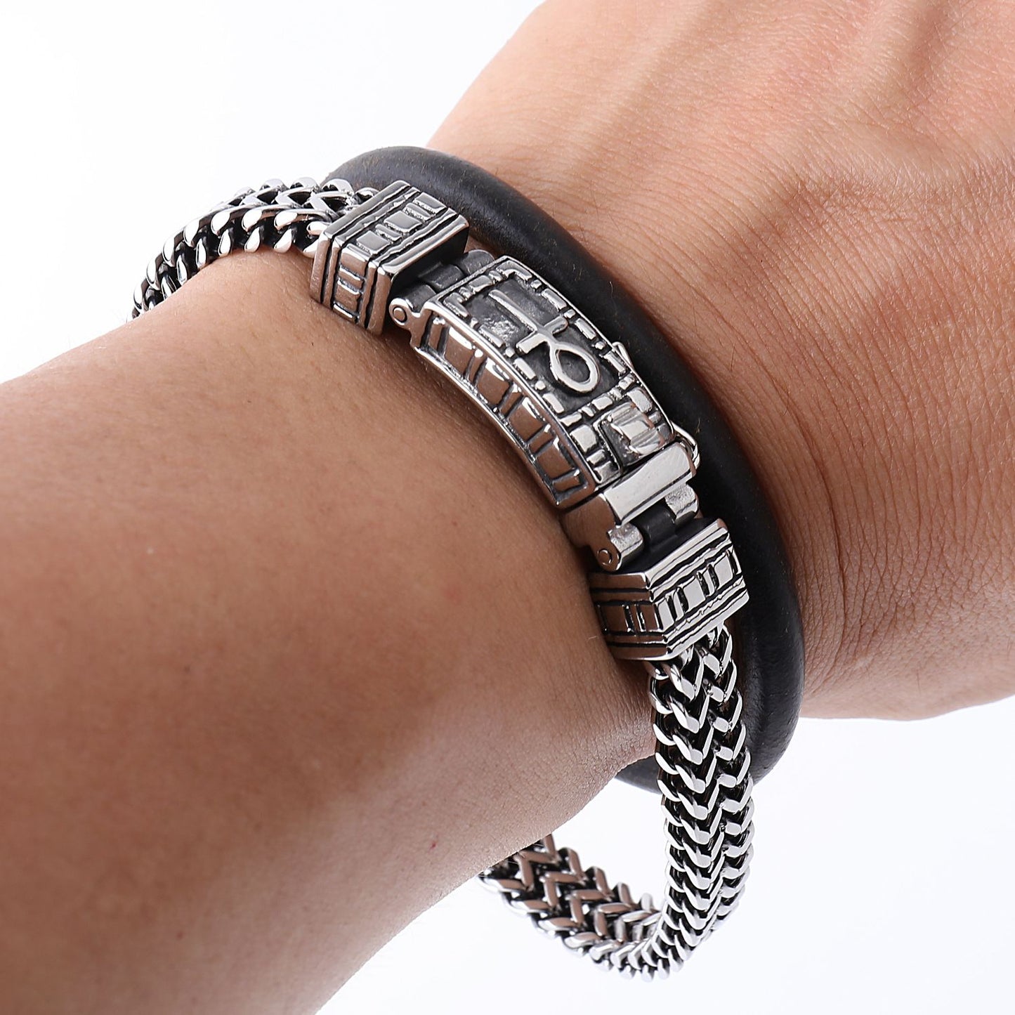 Men's Personality Double Row Hip Hop Bracelet Titanium Steel Punk Jewelry