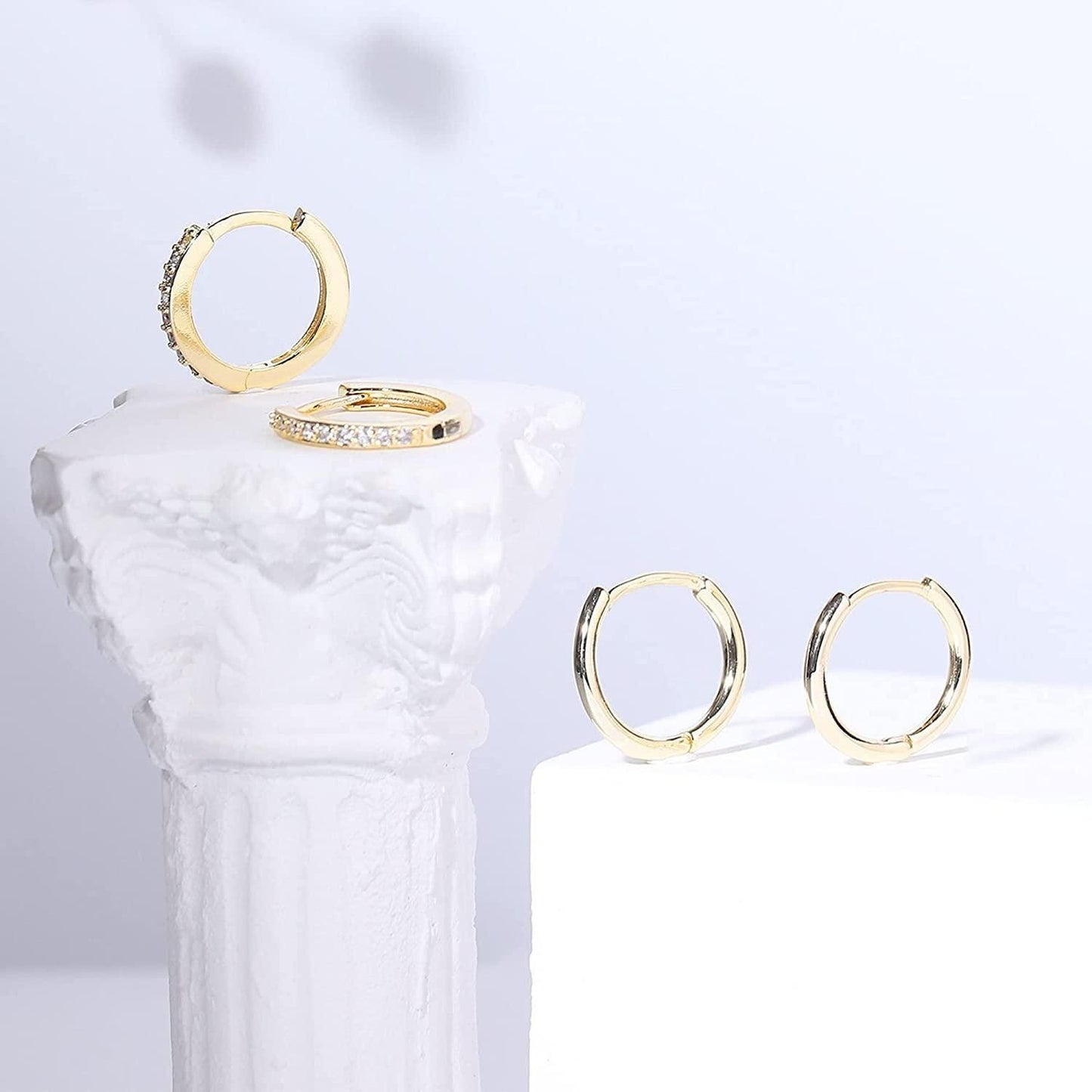 Small Hoop Earrings for Women 14K Gold Plated Cubic Zirconia Huggie Earrings Pierced Cartlidge Tiny Dainty Cuff Earrings Heart Round Hoop Huggie Earring Jewelry