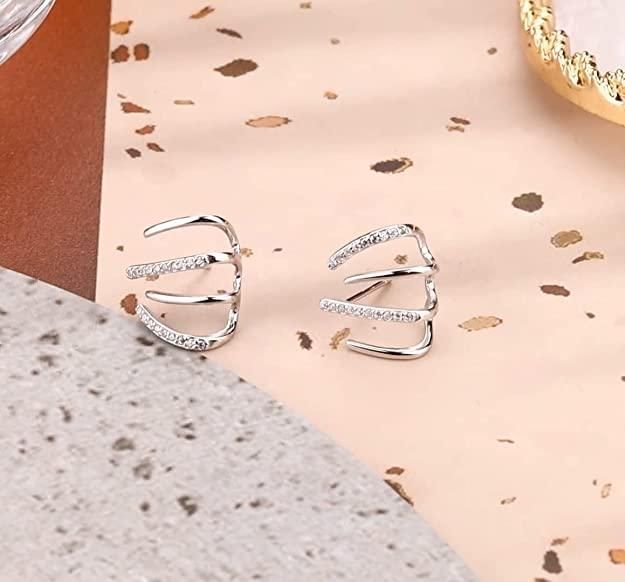 925 Sterling Silver Claw Cuff Stud Earrings 18K Gold Plated Cubic Zirconia Claw Stud Earrings Cuff Huggie Stud Earrings Wrap for Women Girl