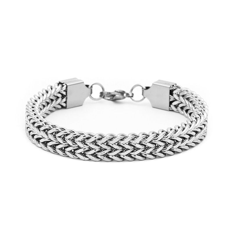 Titanium Steel Double Row Stainless Steel Hip Hop Style Titanium Steel Bracelet