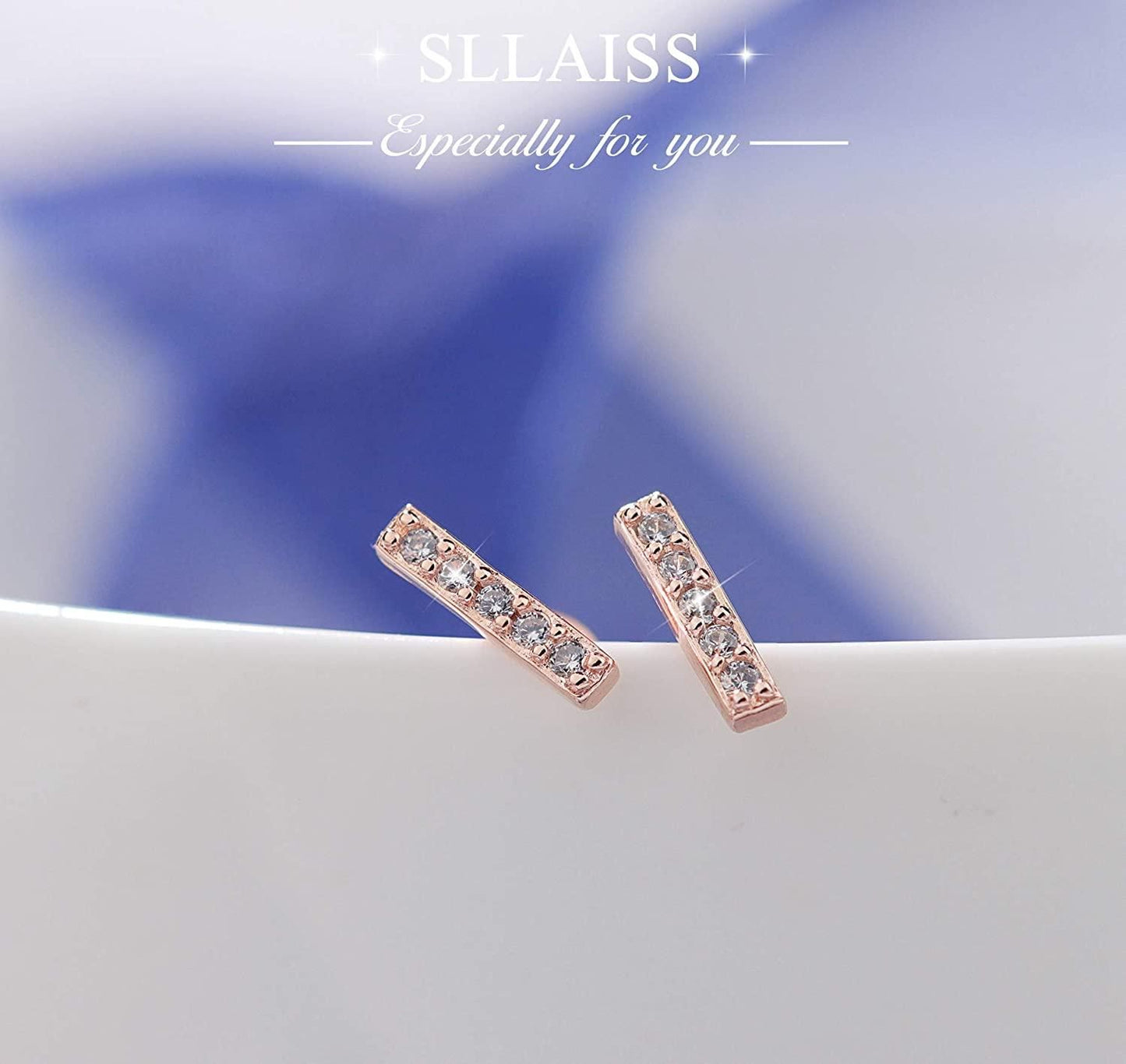 925 Sterling Tiny Bar Stud Earrings Cubic Zironia Minimalism Line Stick Ear Studs for Women Men Birthday Anniversary Jewelry