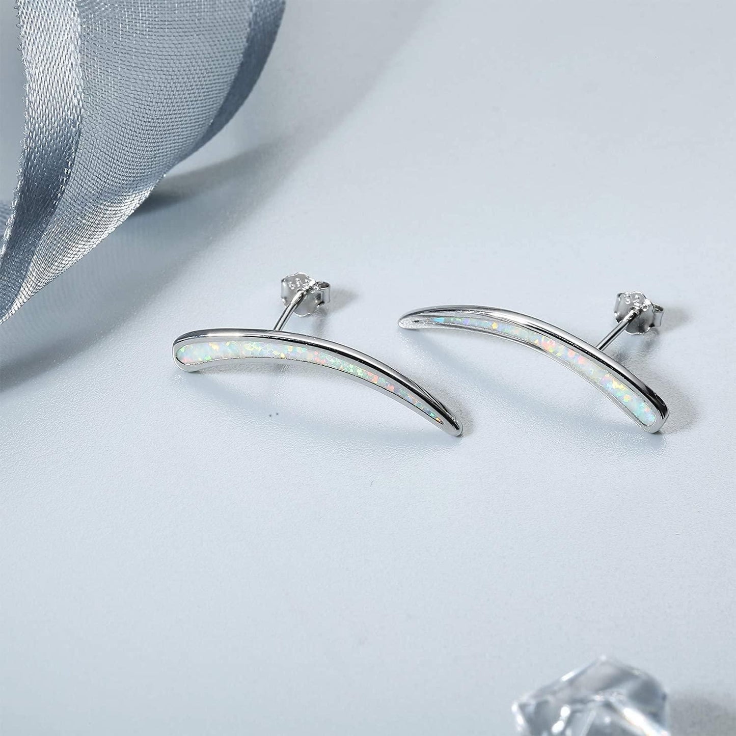 Opal Ear Cuff Earrings 925 Sterling Silver Created Fire Opal Bar Crawler Climber Earrings Jewelry Gifts for Women