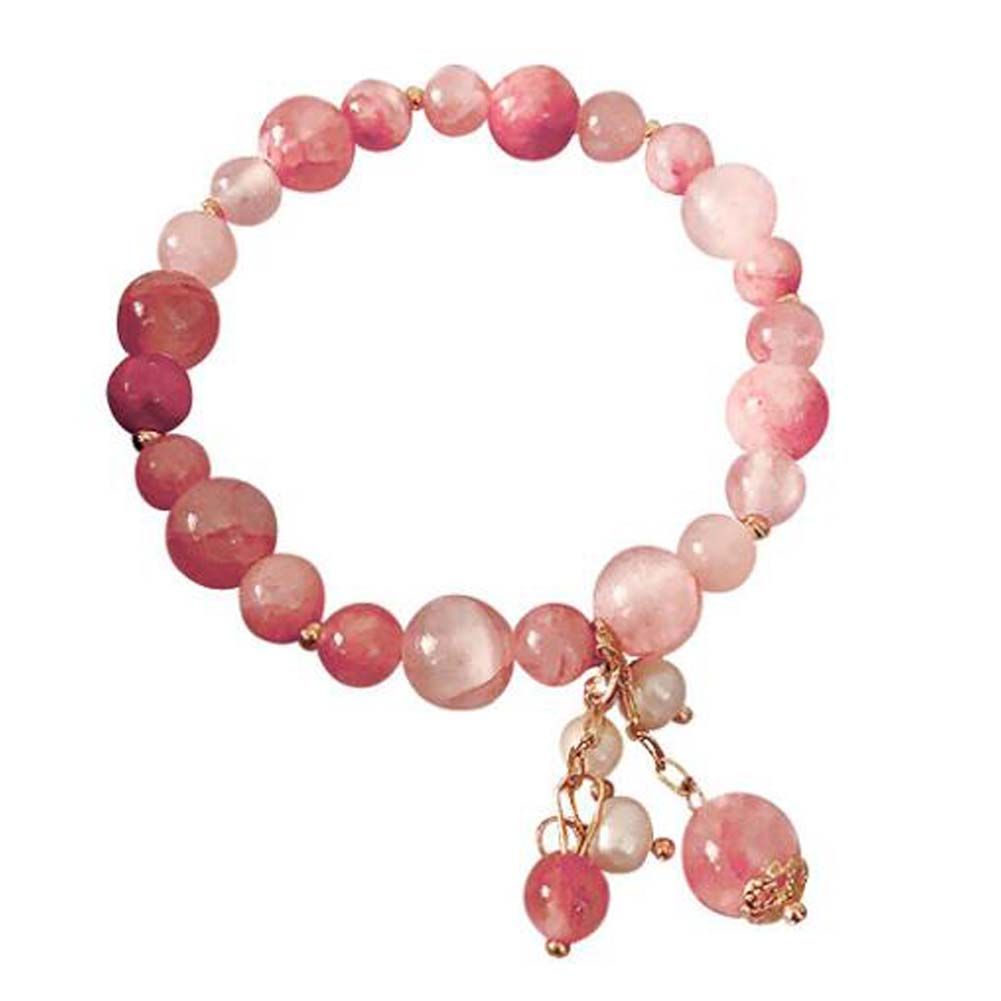 Pink Round Beads Stretch Bracelet Charm Bracelet Link Bracelet for Women