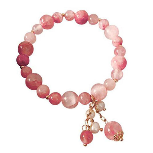 Pink Round Beads Stretch Bracelet Charm Bracelet Link Bracelet for Women